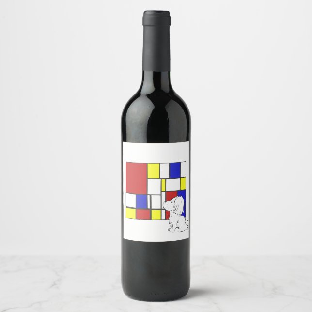 Étiquette Pour Bouteilles De Vin Camomille Inspirée de Mondrian (Devant)