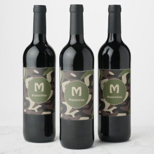 Étiquette Pour Bouteilles De Vin Camouflage militaire Vert Motif Brown Personnalisé