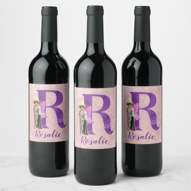Étiquette Pour Bouteilles De Vin Camping violet Shimmer Illustré Lettre R (Bouteilles)