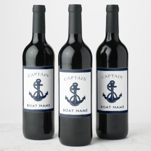 Étiquette Pour Bouteilles De Vin Capitaine nautique personnalisé Ancre de bateau Ma