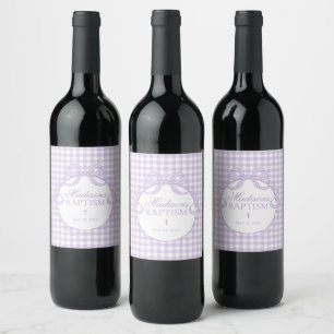 Étiquette Pour Bouteilles De Vin Caraco en vichy violet noeud papillon baptême