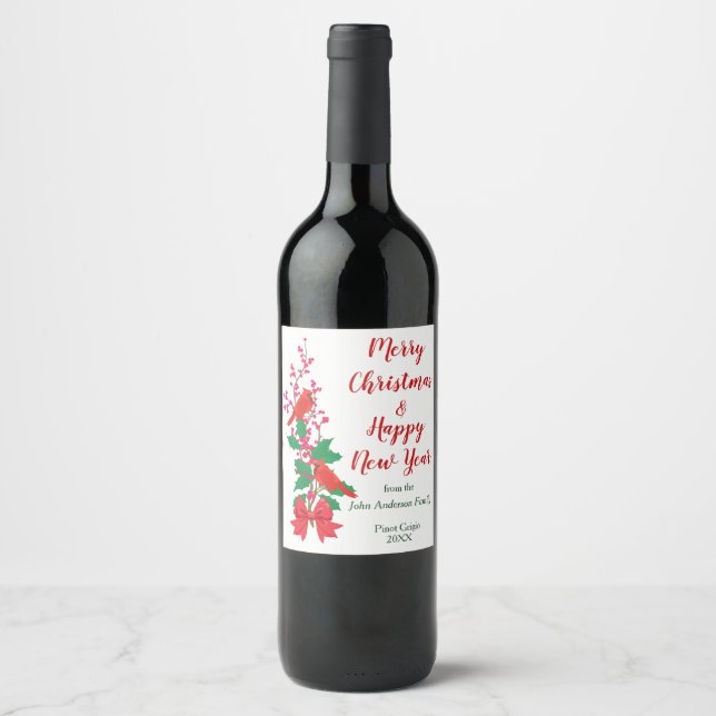Étiquette Pour Bouteilles De Vin Cardinaux rouges à Noël saint (Devant)