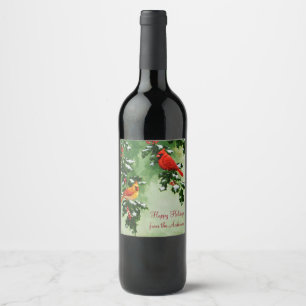Étiquette Pour Bouteilles De Vin Cardinaux rouges du nord mâle et femelle