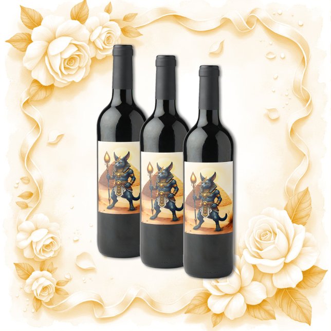 Étiquette Pour Bouteilles De Vin Caricature Anubis - Dieu égyptien de l'après-vie (Créateur téléchargé)