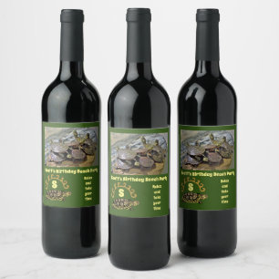 Étiquette Pour Bouteilles De Vin Caricature de tortue Anniversaire de plage Photo