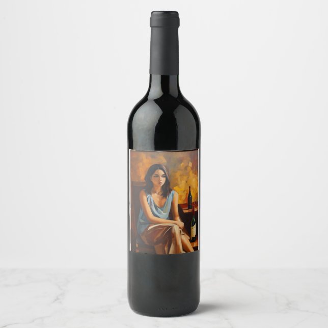 Étiquette Pour Bouteilles De Vin Carla Llanos, peinture à l'huile d'une femme assis (Devant)