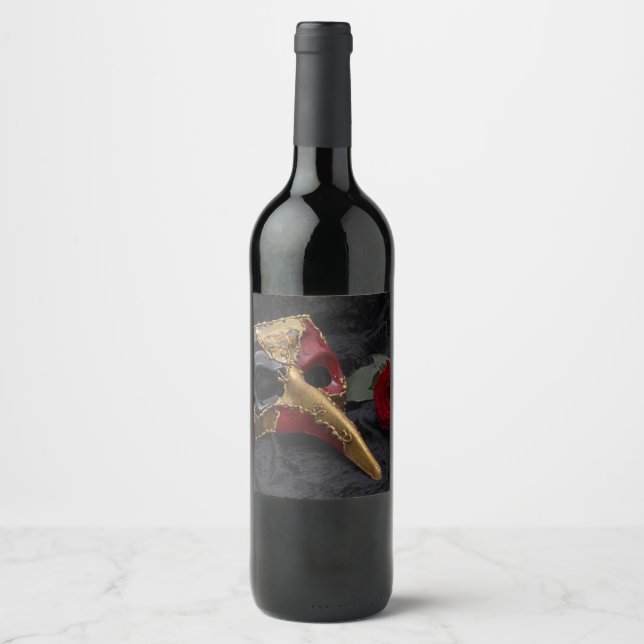 Étiquette Pour Bouteilles De Vin Carnaval Pantalone Vénitienne Masquate Rose (Devant)