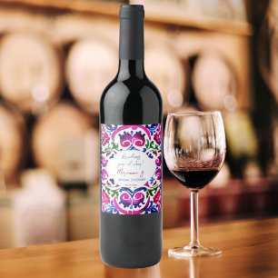 Étiquette Pour Bouteilles De Vin Carreaux rose bleu mexicain douches nuptiales