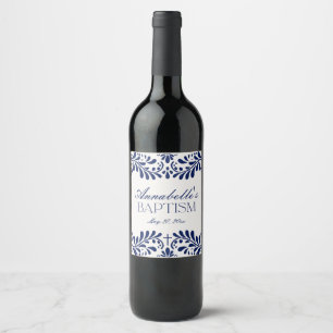 Étiquette Pour Bouteilles De Vin Carrelage Talavera bleu Espagne Fiesta Baptême