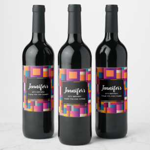 Étiquette Pour Bouteilles De Vin Carrés Abstraits colorés et formes Anniversaire