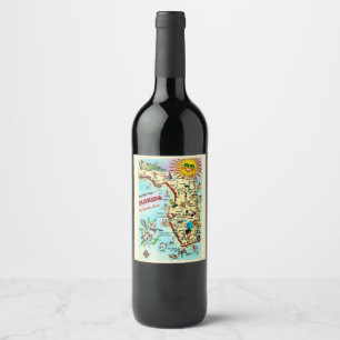 Étiquette Pour Bouteilles De Vin Carte ancienne de Floride 