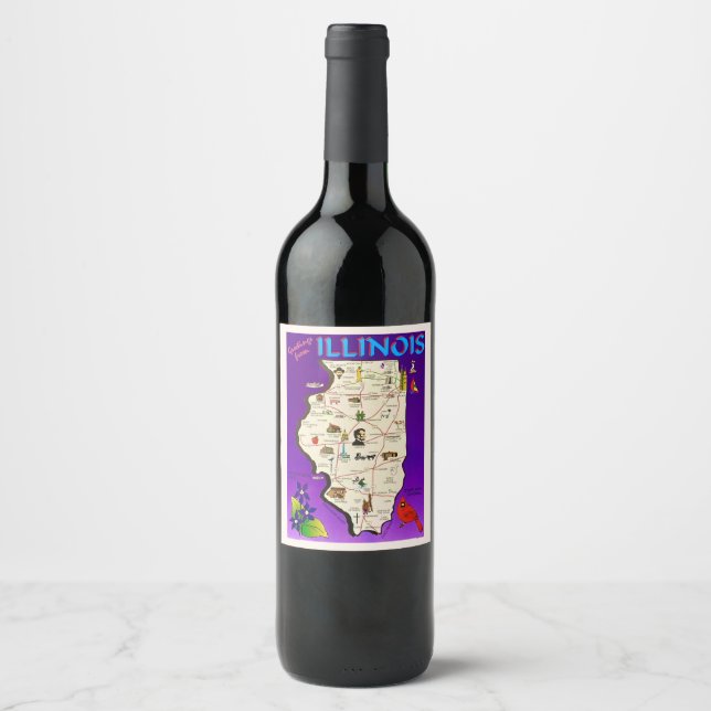 Étiquette Pour Bouteilles De Vin Carte ancienne de l'Illinois  (Devant)