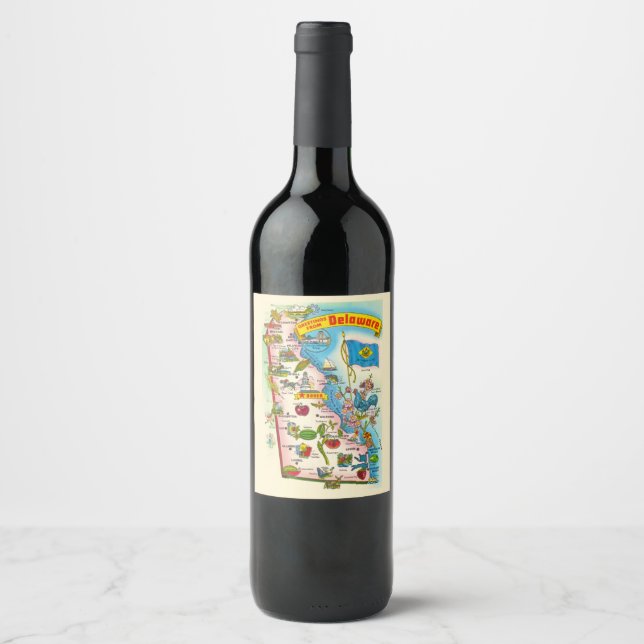 Étiquette Pour Bouteilles De Vin Carte ancienne du Delaware  (Devant)