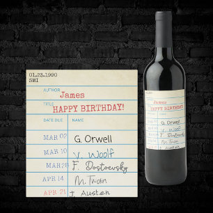 Étiquette Pour Bouteilles De Vin Carte Bibliothèque Vintage d'anniversaire personna