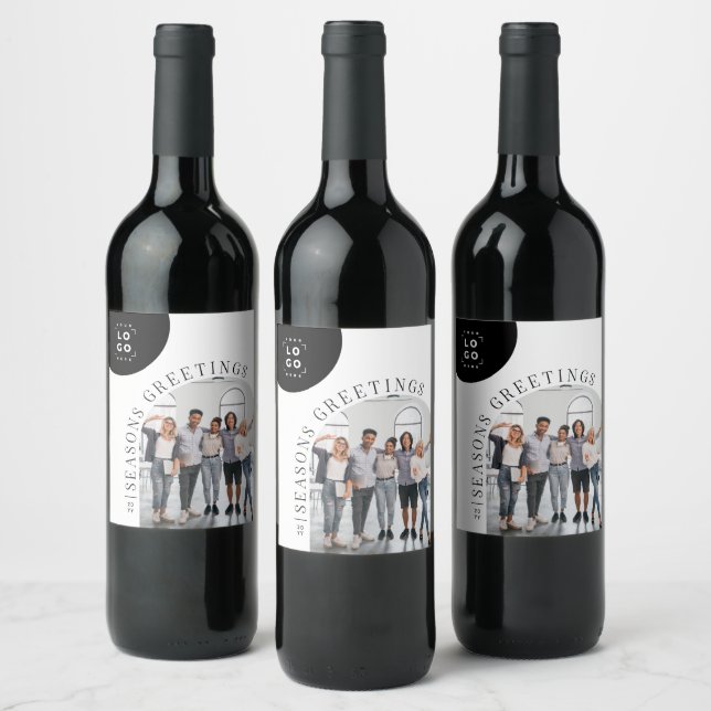 Étiquette Pour Bouteilles De Vin Carte de Noël de vacances de photo d'arche moderne (Bouteilles)