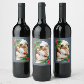 Étiquette Pour Bouteilles De Vin Carte de Noël élégante avec verdure hivernale
