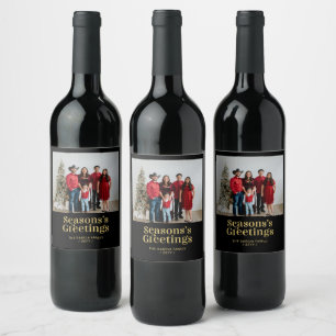 Étiquette Pour Bouteilles De Vin Carte de vœux de Noël photo Black & Gold