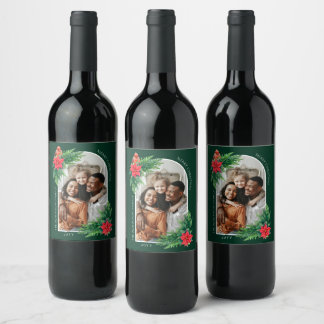 Étiquette Pour Bouteilles De Vin Carte photo de Noël élégante Végétation hivernale