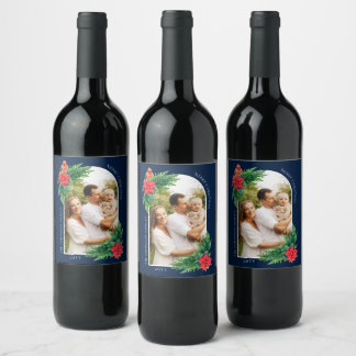 Étiquette Pour Bouteilles De Vin Carte photo de Noël élégante Végétation hivernale