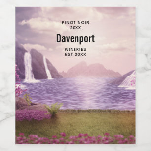 Étiquette Pour Bouteilles De Vin Cascades pittoresques au bord d'un lac