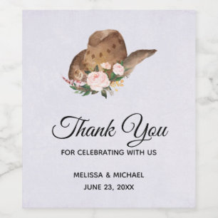 Étiquette Pour Bouteilles De Vin Casquette Brown Cowgirl avec Mariage de fleurs ros