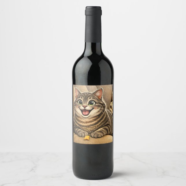 Étiquette Pour Bouteilles De Vin Cat caricature (Devant)