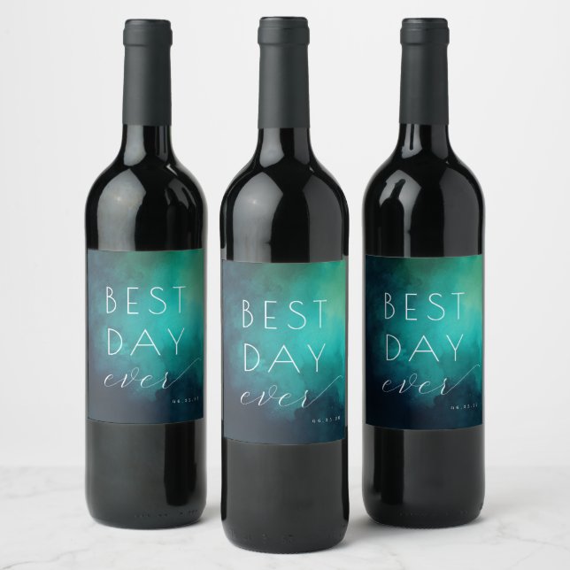 Étiquette Pour Bouteilles De Vin Célébration aquarelle sarcelle joyeuse (Bouteilles)
