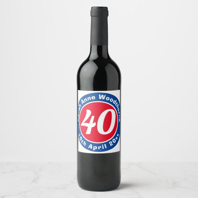 Étiquette Pour Bouteilles De Vin Célébration d'anniversaire avec nom, âge et vin de (Devant)