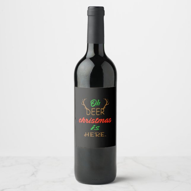 Étiquette Pour Bouteilles De Vin Célébration de Noël Oh Cerf Création de Vacances (Devant)