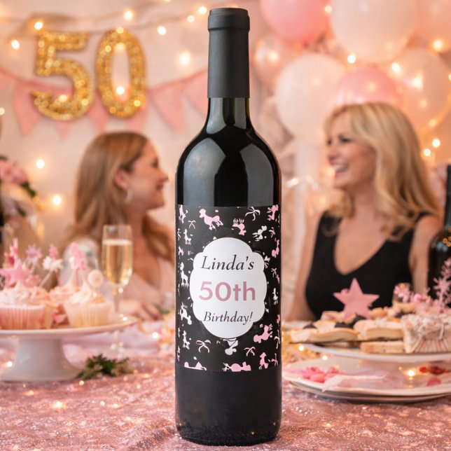 Étiquette Pour Bouteilles De Vin Célébrez un anniversaire - thème Poodle 50 ans (Créateur téléchargé)