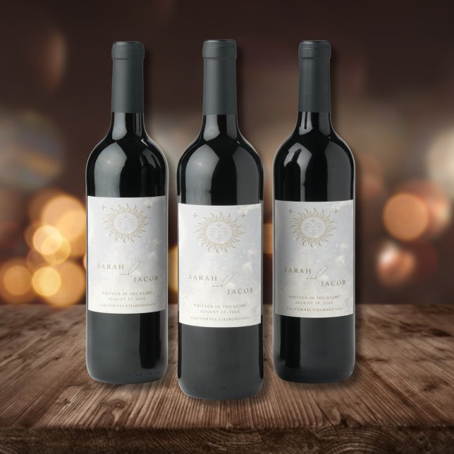 Étiquette Pour Bouteilles De Vin Céleste écrit dans les étoiles Mariage (Celestial Written in the Stars Wedding Wine Label)