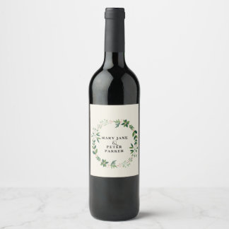 Étiquette Pour Bouteilles De Vin Cercle vert mariage floral féminin