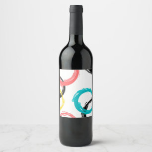 Étiquette Pour Bouteilles De Vin Cercles de brosse colorés, cool, modernes et tend