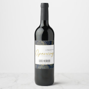 ÉTIQUETTE POUR BOUTEILLES DE VIN CÉRÉMONIE DE GRANDE OUVERTE ROSE FLORALE OR NAVY