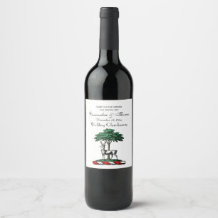 Étiquette Pour Bouteilles De Vin Cerf Daim devant un Arbre Blason Emblème Héraldiqu