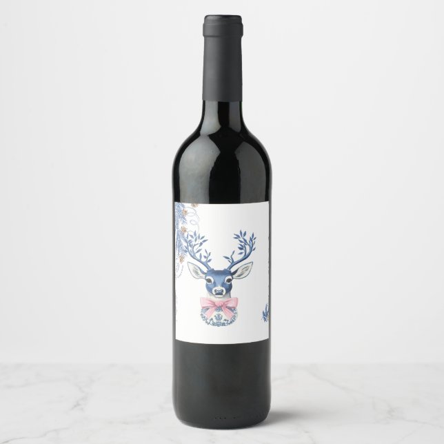 Étiquette Pour Bouteilles De Vin Cerfs de chinoiserie de Noël (Devant)