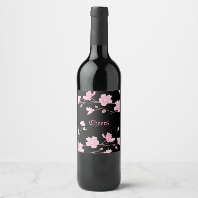 Étiquette Pour Bouteilles De Vin Cerise en fleurs - Sakura Étiquette de bouteilles  (Devant)