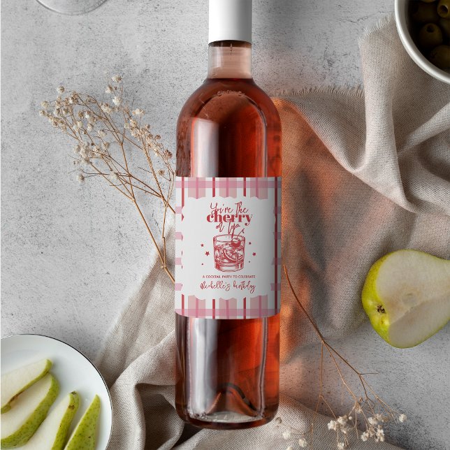 Étiquette Pour Bouteilles De Vin Cerise sur le dessus Rouge Old Fashioned Fête d'an (Créateur téléchargé)