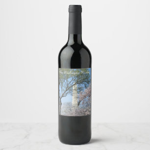 Étiquette Pour Bouteilles De Vin Cerisiers en fleurs et le Monument de Washington à