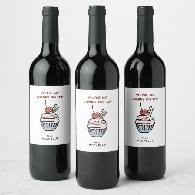 Étiquette Pour Bouteilles De Vin Cerry Cupcake Saint Valentin (Bouteilles)