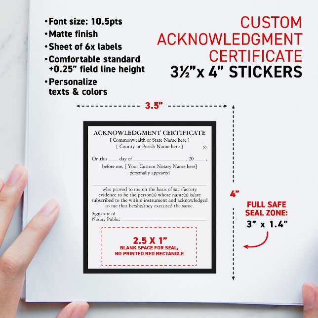 Étiquette Pour Bouteilles De Vin Certificat de reconnaissance de notaire Document 3 (Notary Individual Acknowledgment Certificate Document 3.5x4" matte stickers)