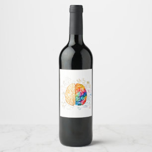 Étiquette Pour Bouteilles De Vin Cerveau Coloré - Science Et Art - Neuroscience Ne