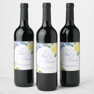 Étiquette Pour Bouteilles De Vin C'est Amore Lemon Italian Blue Tile Fête des marié
