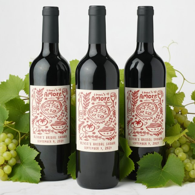 Étiquette Pour Bouteilles De Vin C'est l'Amore Nourriture Italienne Fête de Mariage (That's Amore Italian Food Hand-drawn Doodle CUSTOM Bridal Shower Wine Food Label Sticker
)