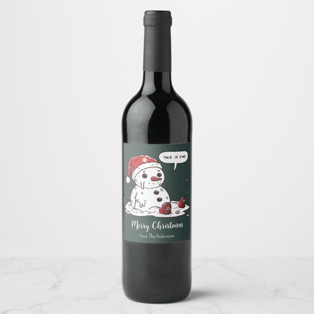 Étiquette Pour Bouteilles De Vin C'est un bonhomme de neige fondu (Devant)