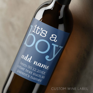 Étiquette Pour Bouteilles De Vin C'est un garçon - moderne, Whimsical Navy bleu