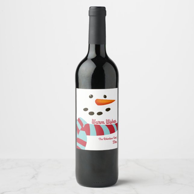 Étiquette Pour Bouteilles De Vin Chaleureux, Vacances Snowman (Devant)