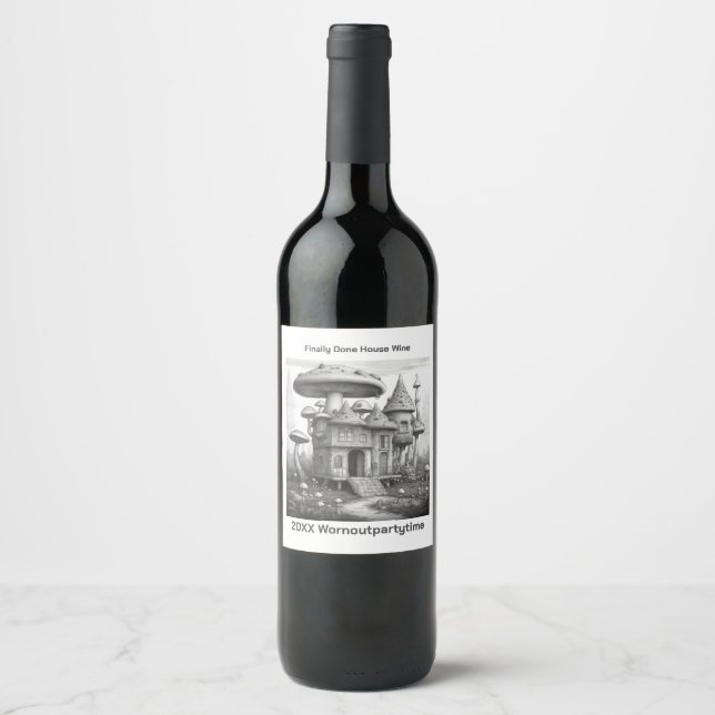 Étiquette Pour Bouteilles De Vin Champignons Noir et blanc (Devant)