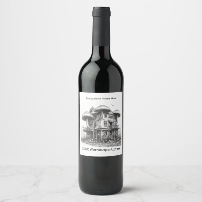 Étiquette Pour Bouteilles De Vin Champignons Noir et blanc (Devant)