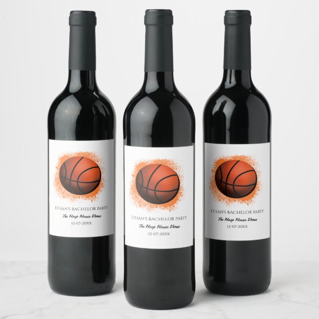 Étiquette Pour Bouteilles De Vin Champion d'anniversaire de basket-ball blanc orang (Bouteilles)